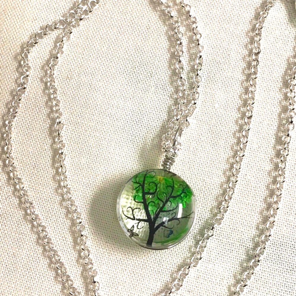 Glass Flower Butterfly Tree Necklace - Picture 4 of 4